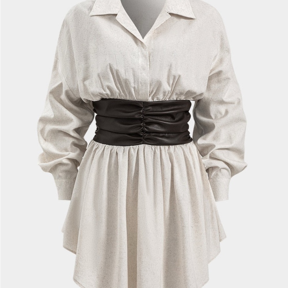 Elegant White Dress with Black Waistband
